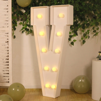 Giant LED Marquee Light Up Letter ’V’ White 4ft Pre-Cut Foam Board with 10 Warm White Battery Operated LEDs Glue Gun