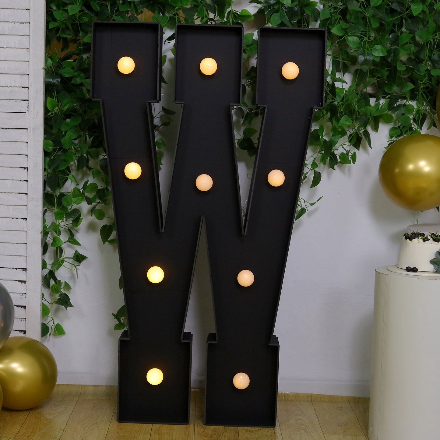 Giant LED Marquee Light Up Letter ’W’ Black 4ft Pre-Cut Foam Board with 10 Warm White Battery Operated LEDs Glue Gun