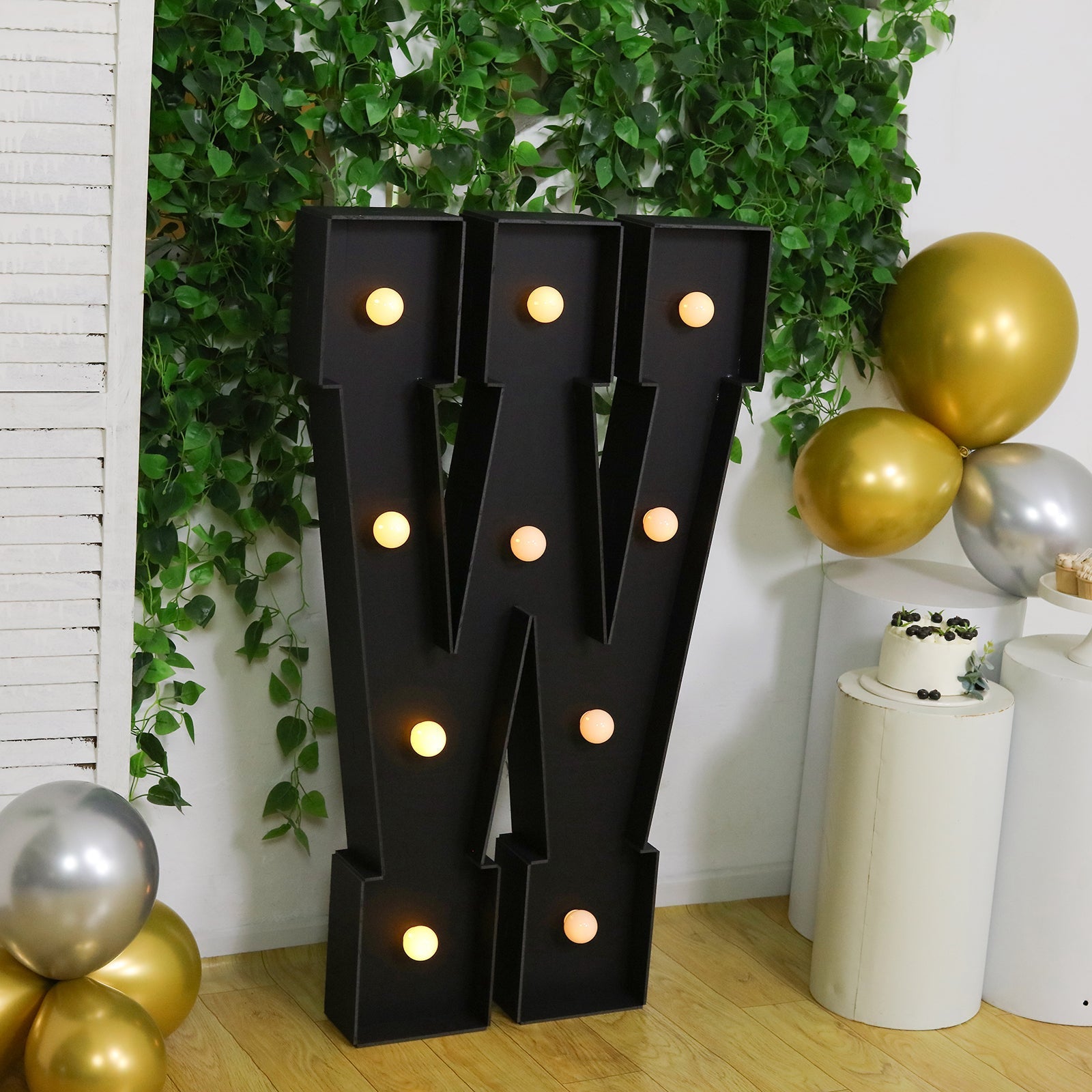 Giant LED Marquee Light Up Letter ’W’ Black 4ft Pre-Cut Foam Board with 10 Warm White Battery Operated LEDs Glue Gun