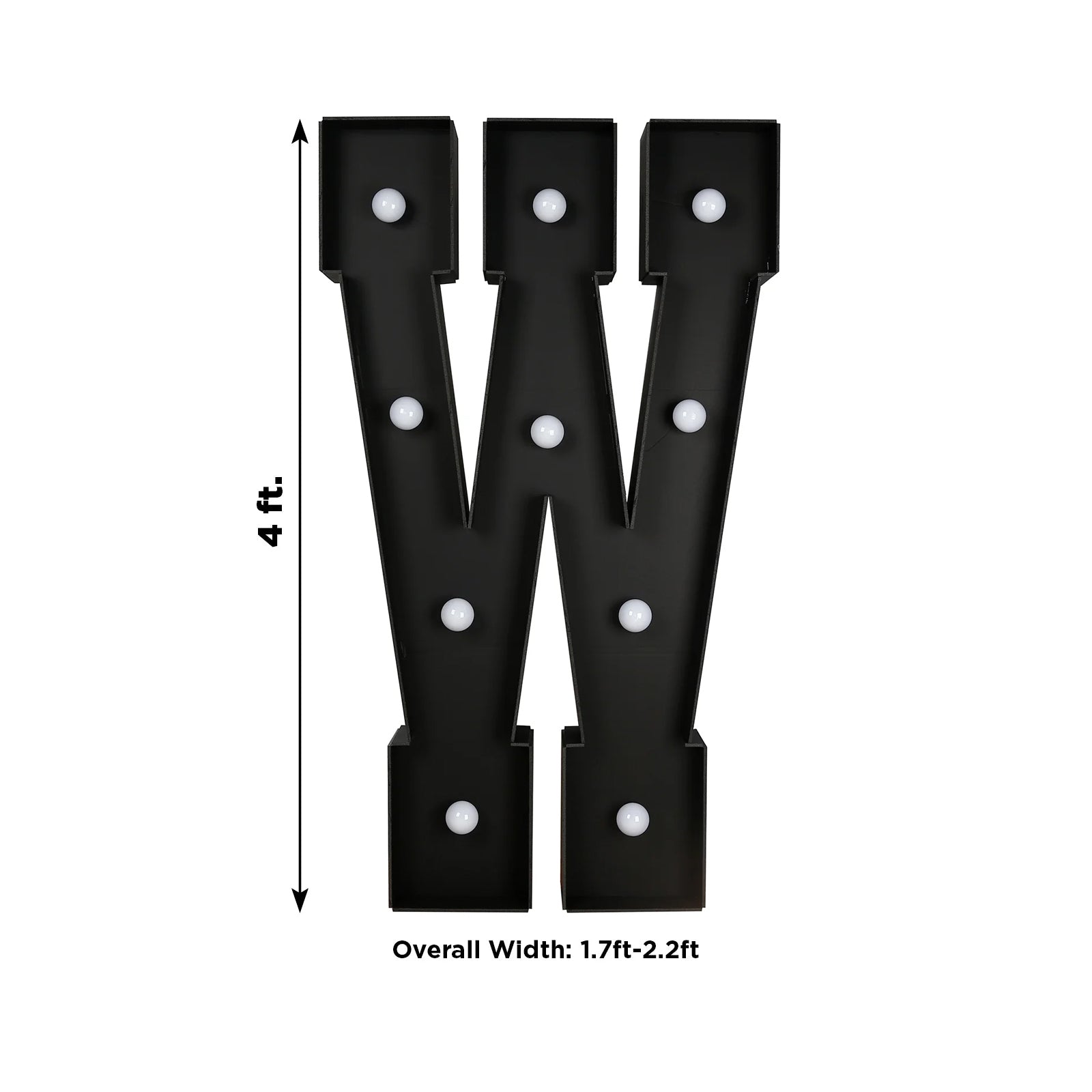 Giant LED Marquee Light Up Letter ’W’ Black 4ft Pre-Cut Foam Board with 10 Warm White Battery Operated LEDs Glue Gun