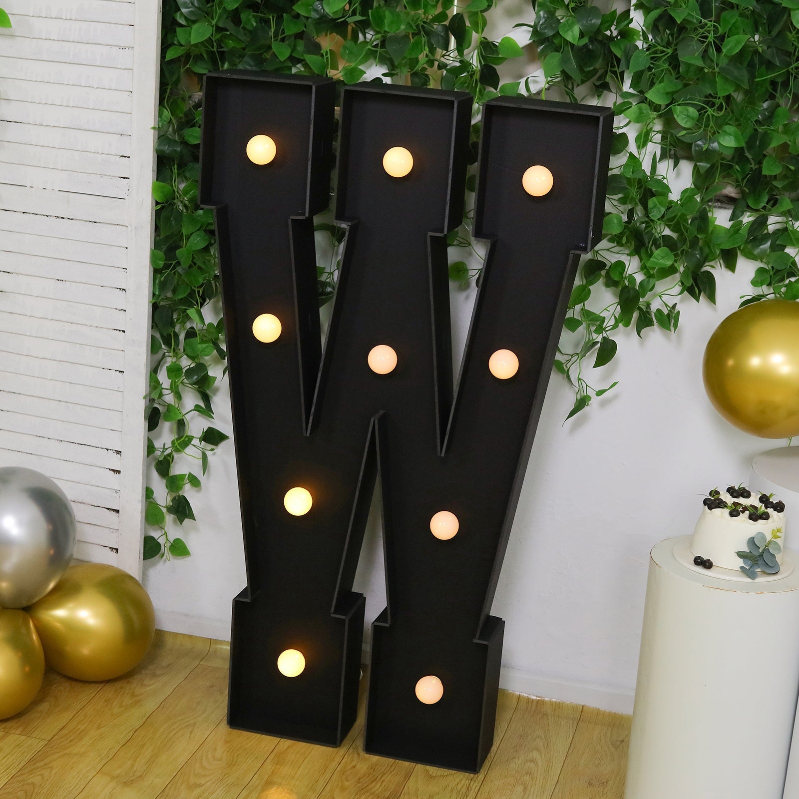 Giant LED Marquee Light Up Letter ’W’ Black 4ft Pre-Cut Foam Board with 10 Warm White Battery Operated LEDs Glue Gun