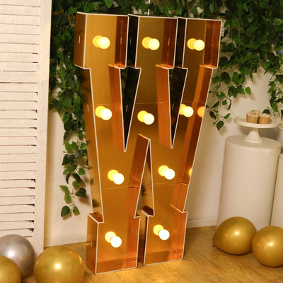 Giant LED Marquee Light Up Letter ’W’ Gold 4ft Pre-Cut Foam Board with 10 Warm White Battery Operated LEDs Glue Gun
