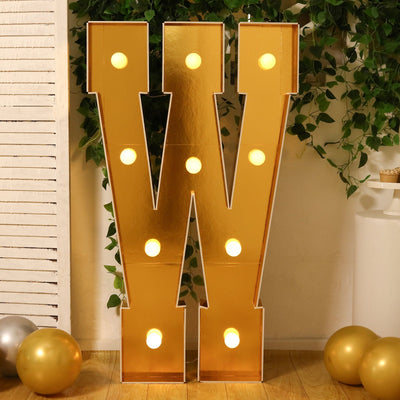 Giant LED Marquee Light Up Letter ’W’ Gold 4ft Pre-Cut Foam Board with 10 Warm White Battery Operated LEDs Glue Gun