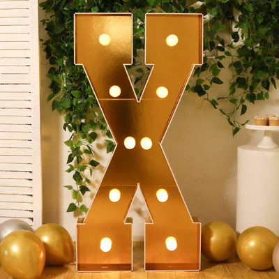 Giant LED Marquee Light Up Letter ’X’ Gold 4ft Pre-Cut Foam Board with 10 Warm White Battery Operated LEDs Glue Gun
