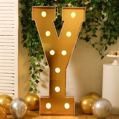 Giant LED Marquee Light Up Letter ’Y’ Gold 4ft Pre-Cut Foam Board with 10 Warm White Battery Operated LEDs Glue Gun