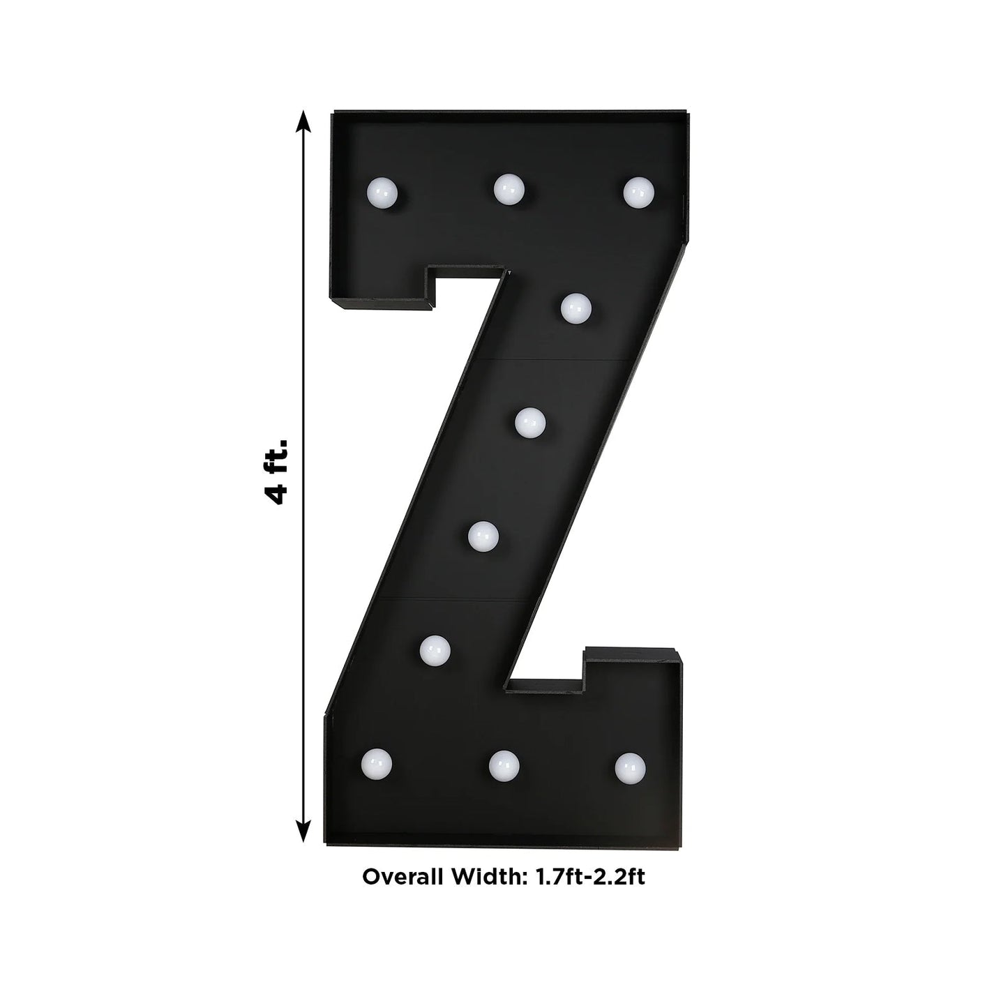 Giant LED Marquee Light Up Letter ’Z’ Black 4ft Pre-Cut Foam Board with 10 Warm White Battery Operated LEDs Glue Gun