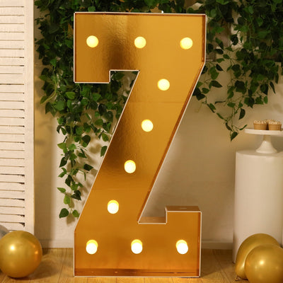 Giant LED Marquee Light Up Letter ’Z’ Gold 4ft Pre-Cut Foam Board with 10 Warm White Battery Operated LEDs Glue Gun