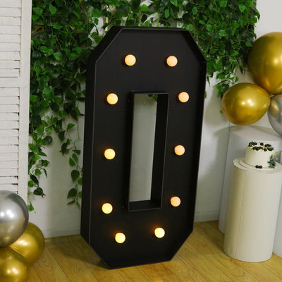 Giant LED Marquee Light Up Number ’0’’ Black 4ft Pre-Cut Foam Board with 10 Warm White Battery Operated LEDs Glue Gun