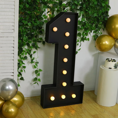 Giant LED Marquee Light Up Number ’1’’ Black 4ft Pre-Cut Foam Board with 10 Warm White Battery Operated LEDs Glue Gun