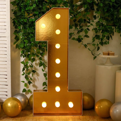 Giant LED Marquee Light Up Number ’1’’ Gold 4ft Pre-Cut Foam Board with 10 Warm White Battery Operated LEDs Glue Gun
