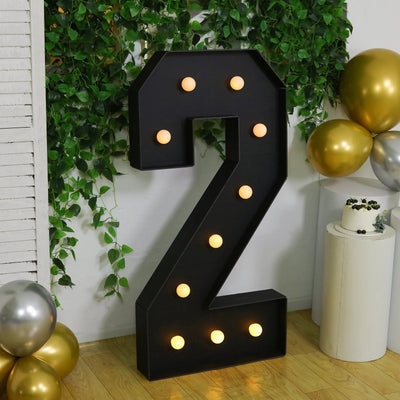 Giant LED Marquee Light Up Number ’2’’ Black 4ft Pre-Cut Foam Board with 10 Warm White Battery Operated LEDs Glue Gun