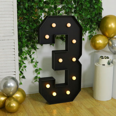 Giant LED Marquee Light Up Number ’3’’ Black 4ft Pre-Cut Foam Board with 10 Warm White Battery Operated LEDs Glue Gun
