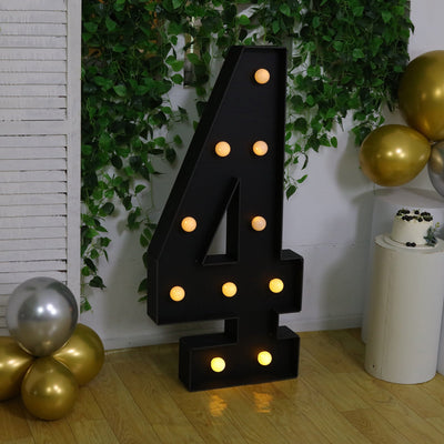 Giant LED Marquee Light Up Number ’4’’ Black 4ft Pre-Cut Foam Board with 10 Warm White Battery Operated LEDs Glue Gun