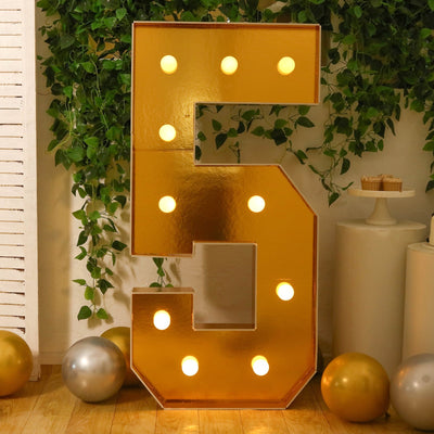Giant LED Marquee Light Up Number ’5’’ Gold 4ft Pre-Cut Foam Board with 10 Warm White Battery Operated LEDs Glue Gun