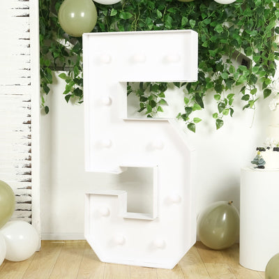 Giant LED Marquee Light Up Number ’5’’ White 4ft Pre-Cut Foam Board with 10 Warm White Battery Operated LEDs Glue Gun