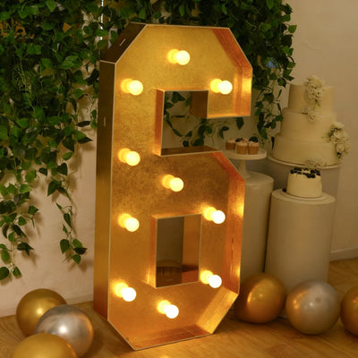 Giant LED Marquee Light Up Number ’6’’ Gold 4ft Pre-Cut Foam Board with 10 Warm White Battery Operated LEDs Glue Gun