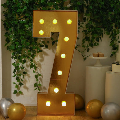 Giant LED Marquee Light Up Number ’7’’ Gold 4ft Pre-Cut Foam Board with 10 Warm White Battery Operated LEDs Glue Gun