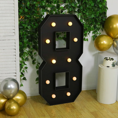 Giant LED Marquee Light Up Number ’8’’ Black 4ft Pre-Cut Foam Board with 10 Warm White Battery Operated LEDs Glue Gun