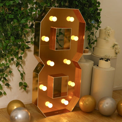 Giant LED Marquee Light Up Number ’8’’ Gold 4ft Pre-Cut Foam Board with 10 Warm White Battery Operated LEDs Glue Gun