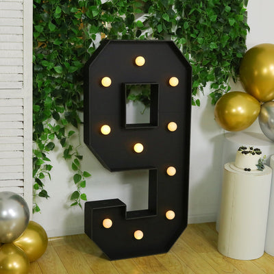 Giant LED Marquee Light Up Number ’9’’ Black 4ft Pre-Cut Foam Board with 10 Warm White Battery Operated LEDs Glue Gun