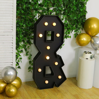 Giant LED Marquee Light Up Symbol ’&’ Black 4ft Pre-Cut Foam Board with 10 Warm White Battery Operated LEDs Glue Gun