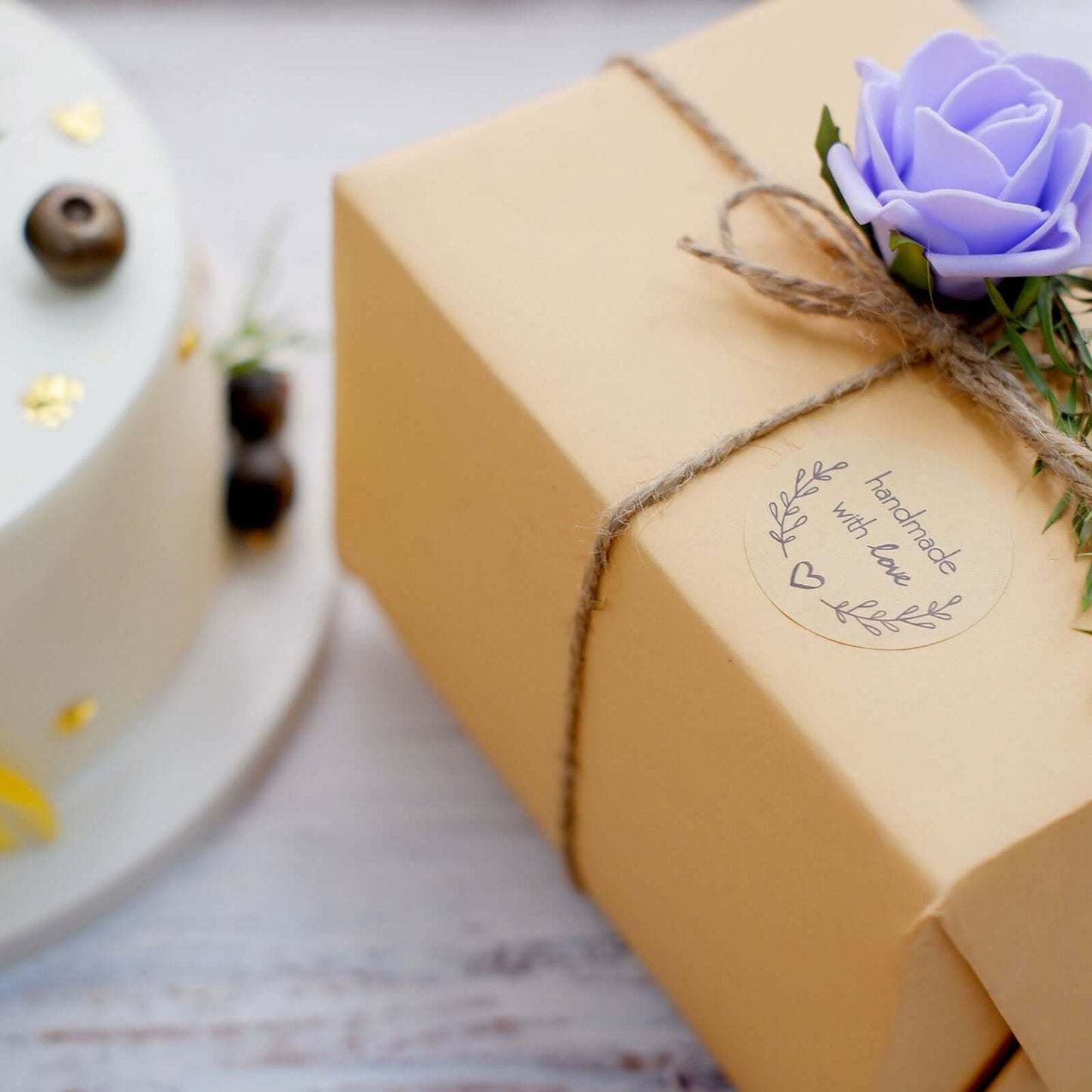 500Pcs 1.5â€ Handmade with Love Olive Branch Stickers Roll, Cookie and Bakery Box Labels - Round