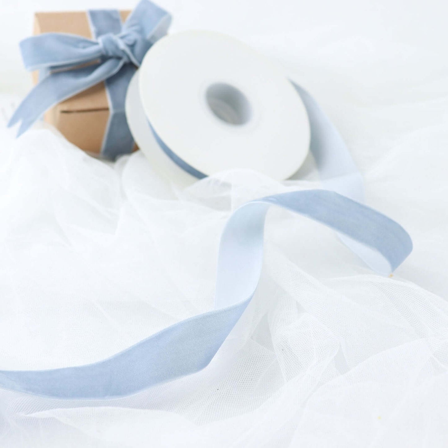 10 Yards Dusty Blue 1" Velvet Single Faced Ribbon Spool, DIY Craft Supplies, Velvet and Nylon Ribbon Roll