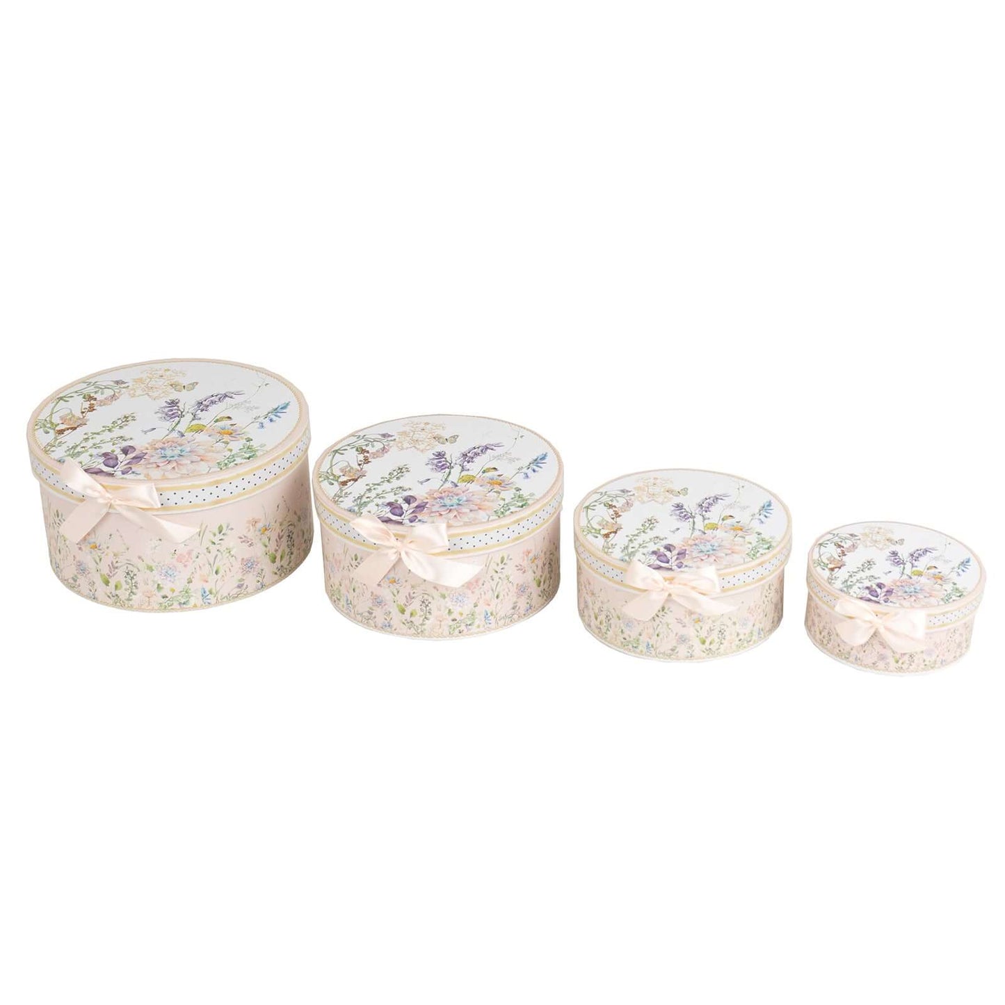 Set of 4 Cardstock Round Nesting Gift Boxes Blush Floral Design - Decorative Heavy Duty Stackable Keepsake Boxes With Lids for Presents Storage & Pedestal Stand 5",7",8",9"