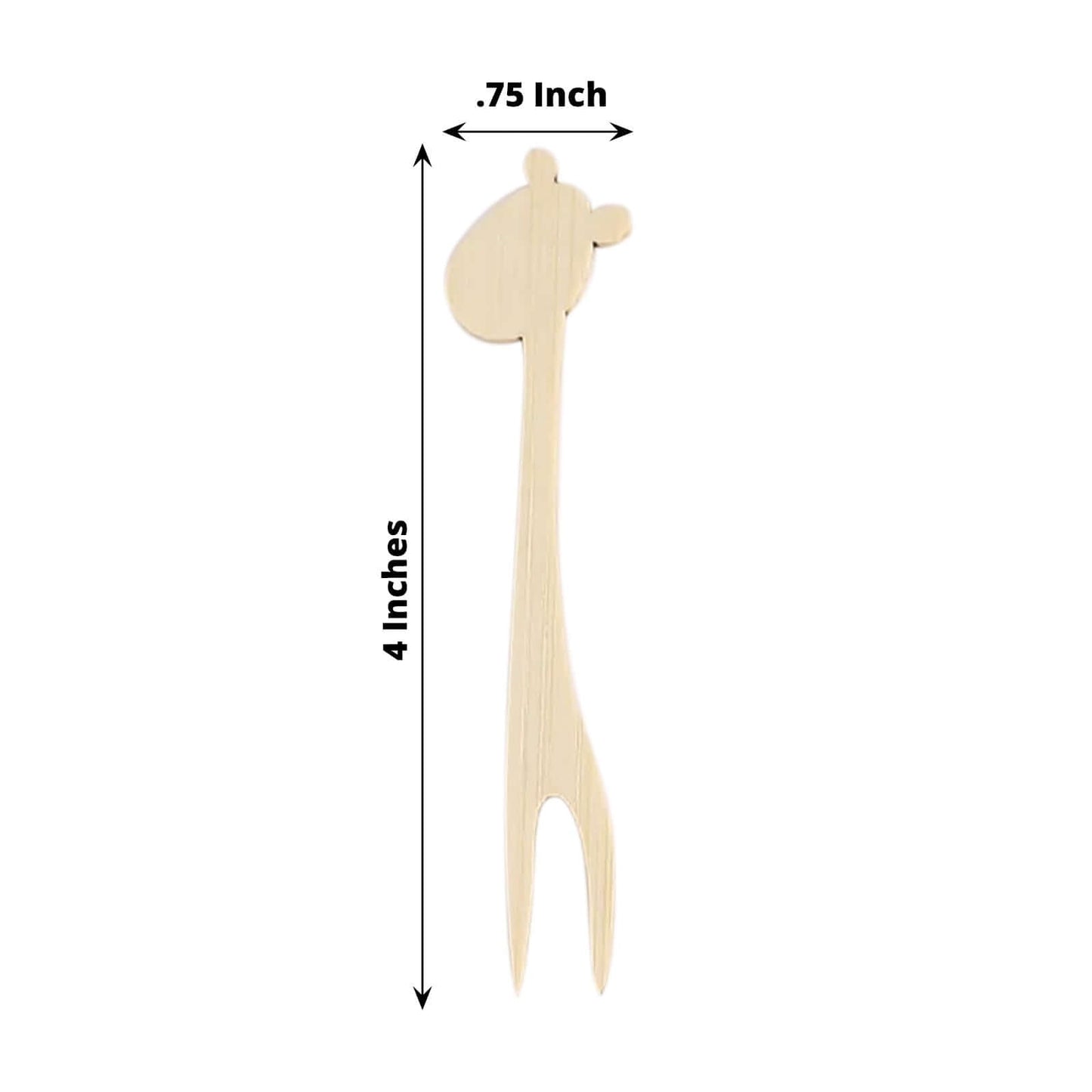 100-Pack Bamboo Cocktail Picks Giraffe Mini Forks Double Pronged Design Natural - Biodegradable Eco Friendly Party Supplies 4"