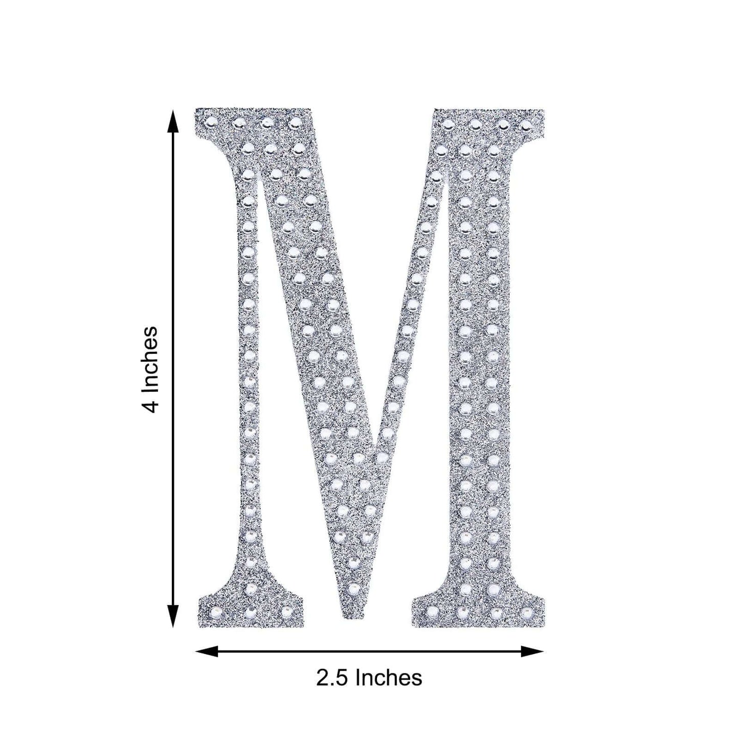 Decorative Rhinestone Alphabet "M" Letter Stickers, Glitter Adhesive Craft Letters Silver DIY Sparkle Embellishments 4"