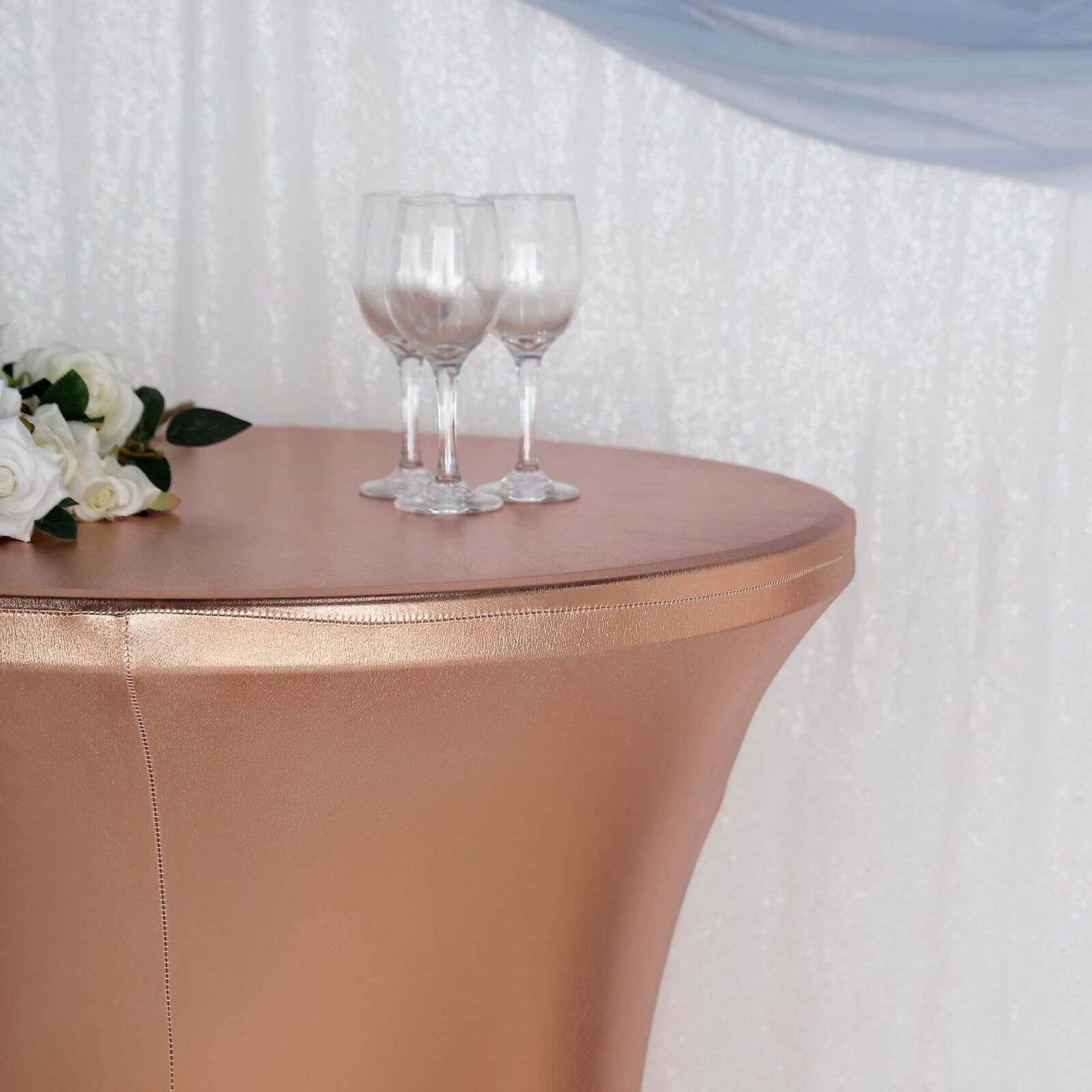Metallic Spandex 30" Fitted Round Cocktail Table Cover Blush Highboy Tablecloth - Stretch Fit & Water-Resistant