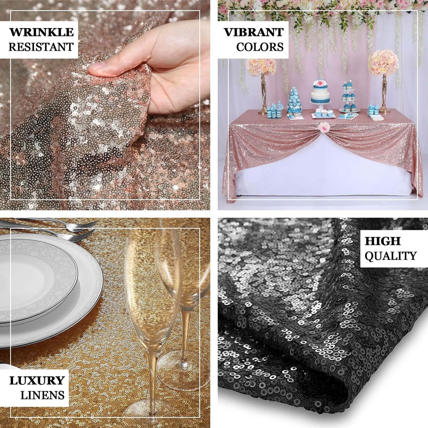 Sequin 90"x90" Table Overlay Square Tablecloth Blush - Sparkly Table Cover