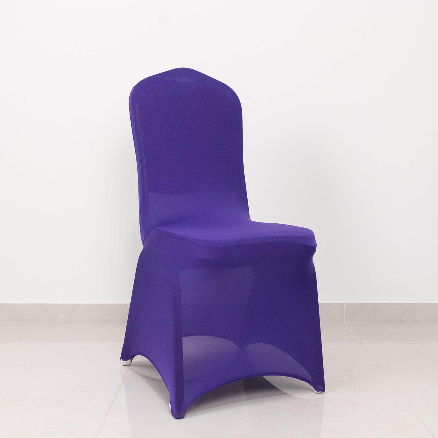 Spandex Chair Cover with Silver Rhinestone Buckled Sash Band Purple - Stretch Fitted Slipcover