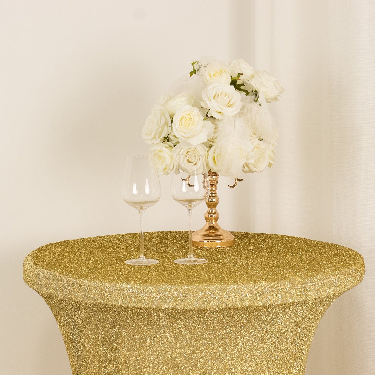 Metallic Spandex 36" Fitted Glitter Round Cocktail Table Cover Champagne - Stretch Fit for High Top Tables