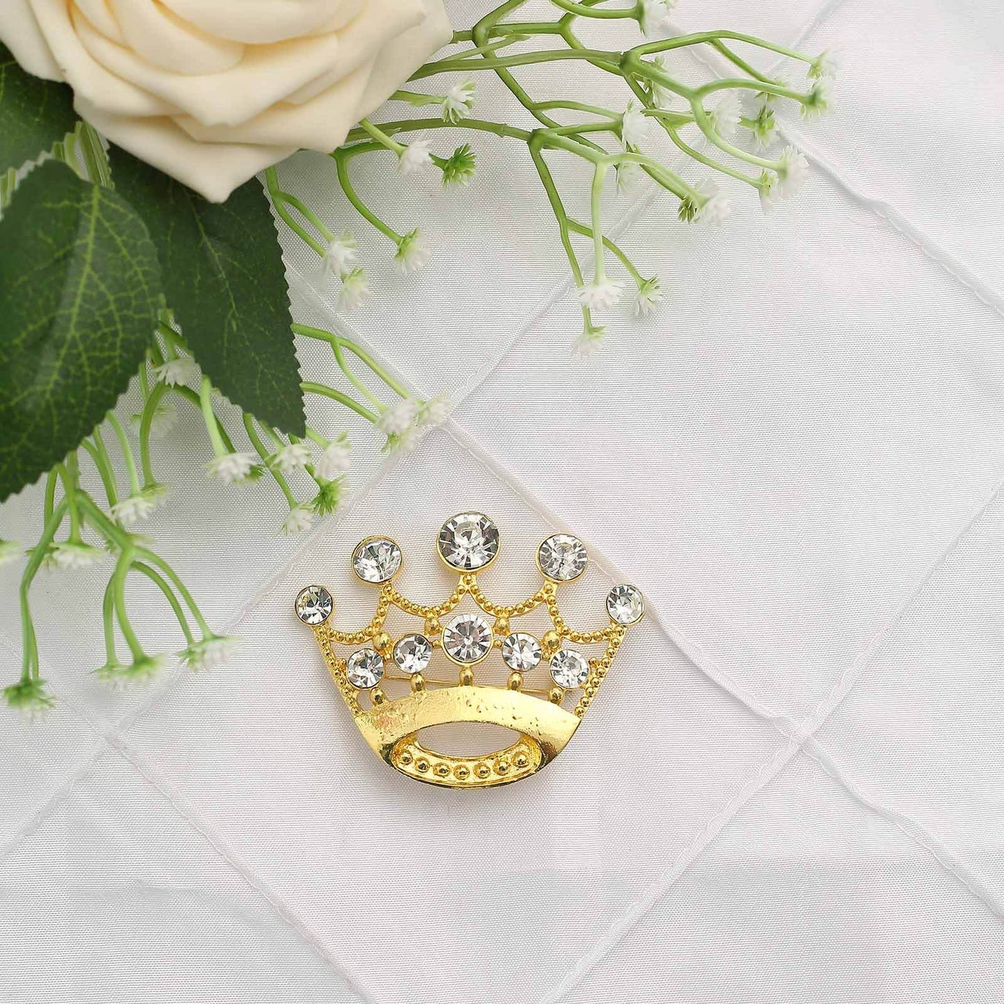 Rhinestone Metal Crown Sash Band Buckle Gold - Glittering Tiara Accent for Weddings & Special Occasions 2"