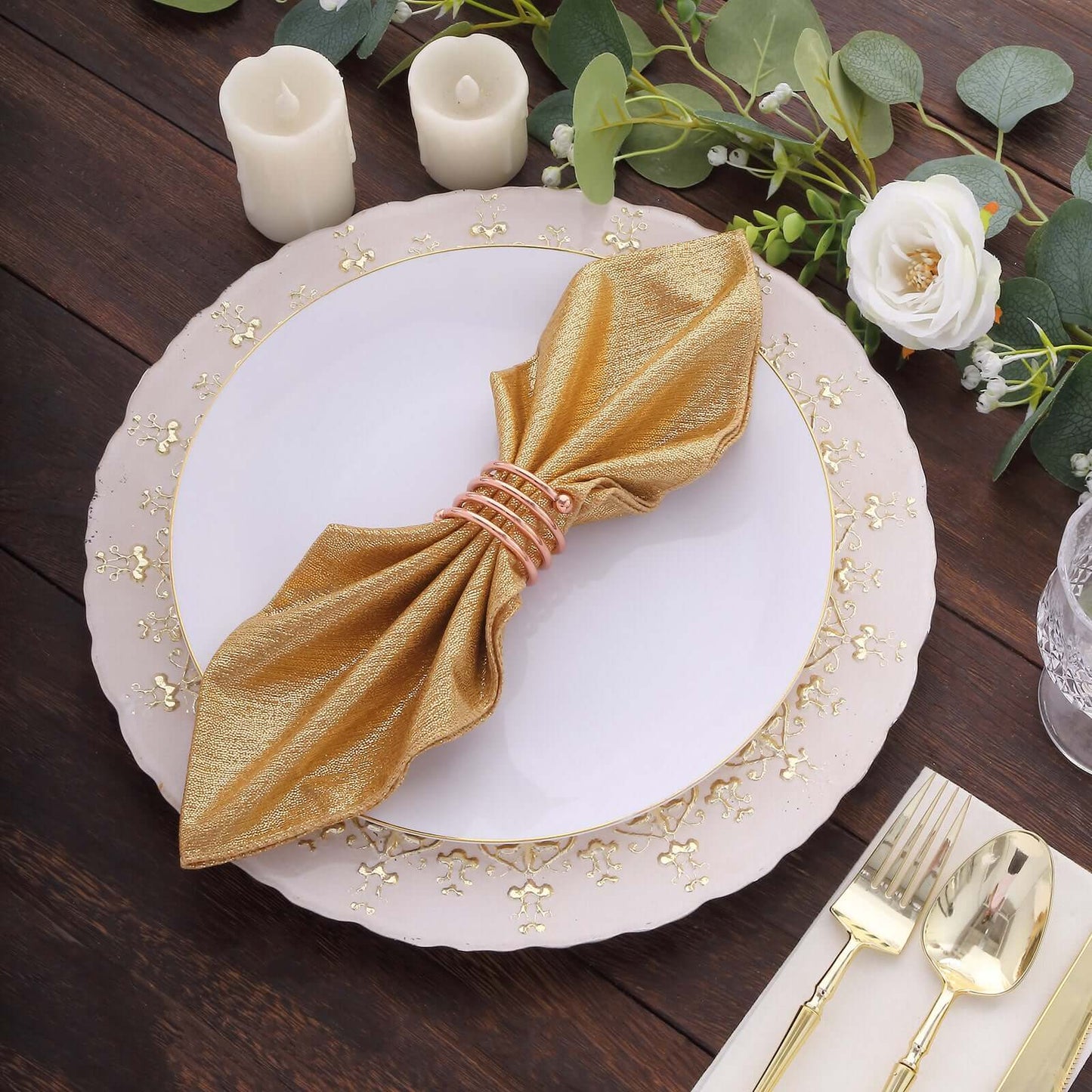 5 Pack Polyester 20"x20" Napkins Gold Shimmer Sequin Dots - Luminous Cloth Napkins for Stylish Gatherings