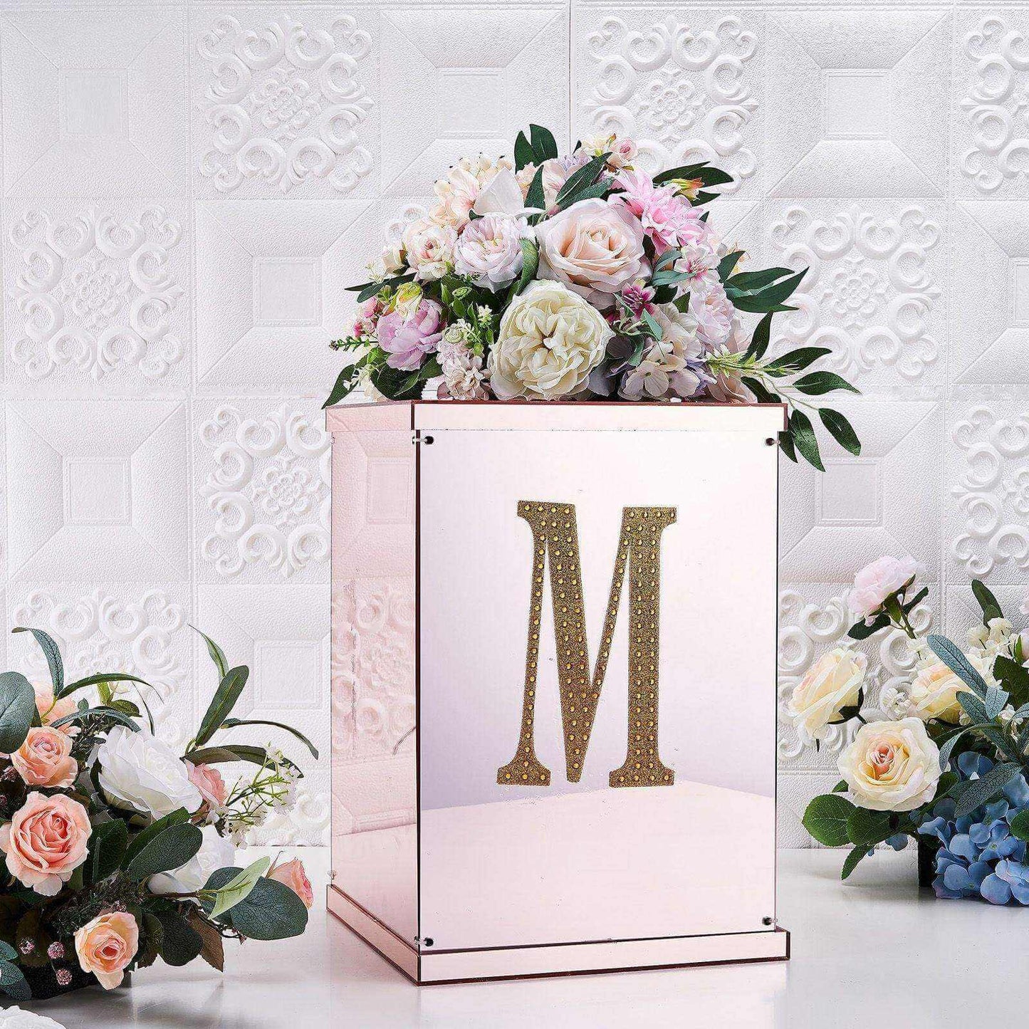 Decorative Rhinestone Alphabet "M" Letter Stickers, Glitter Adhesive Craft Letters Gold DIY Sparkle Embellishments 8"