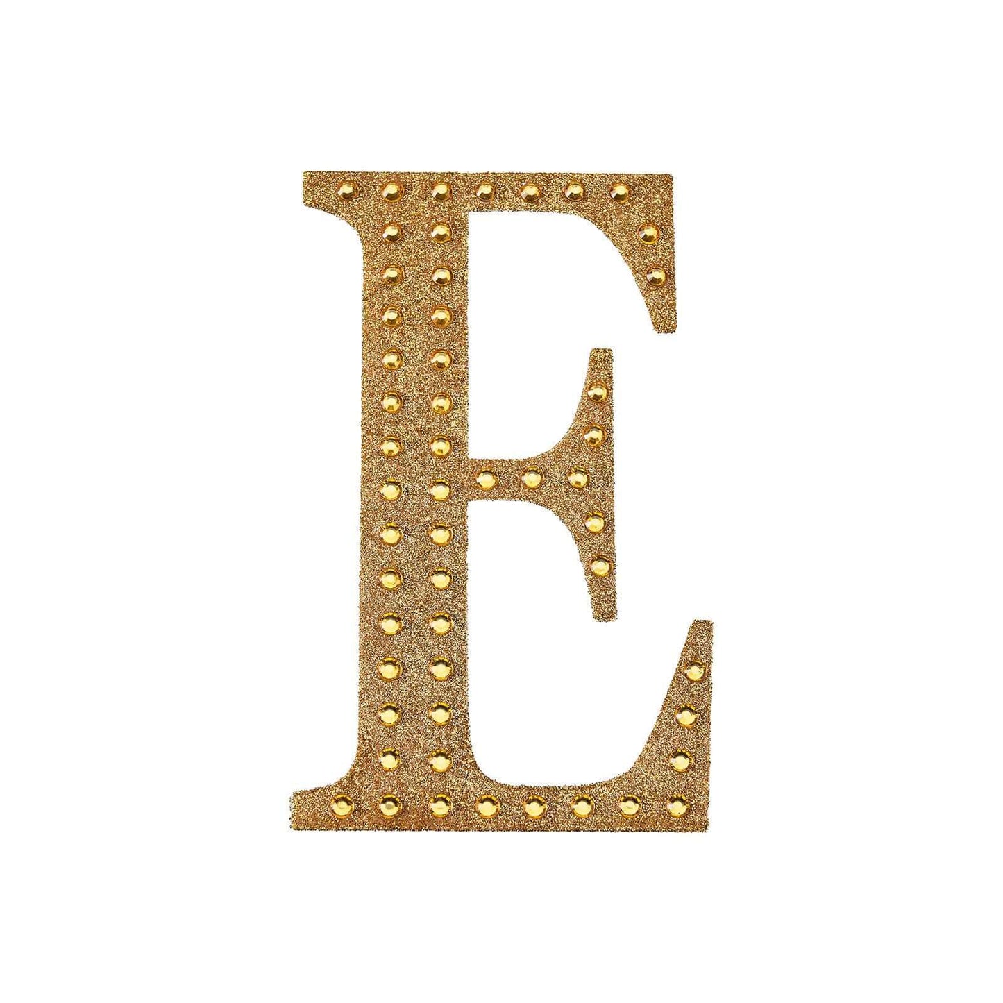 Decorative Rhinestone Alphabet "E" Letter Stickers, Glitter Adhesive Craft Letters Gold DIY Sparkle Embellishments 6"