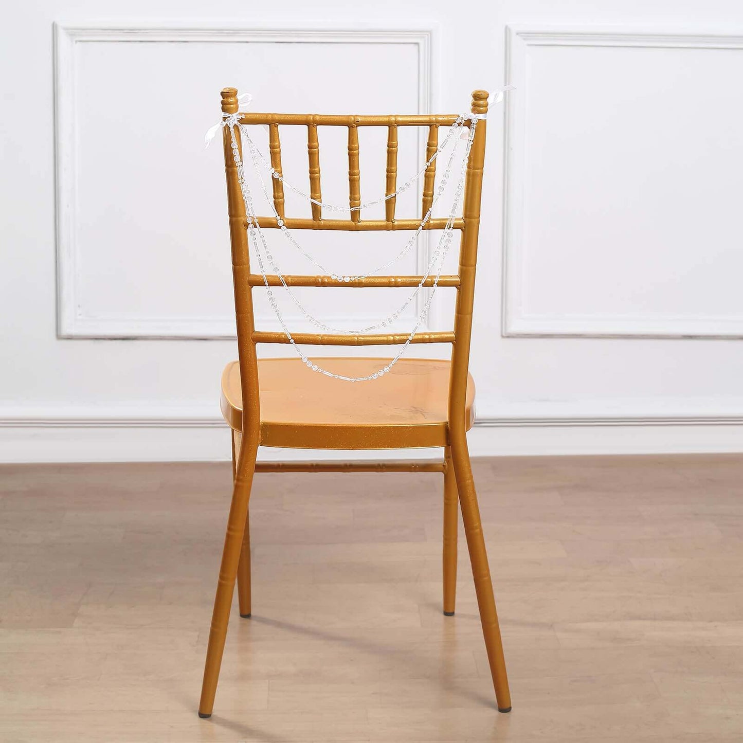 Faux Pearl Beaded 16" Chair Back Garland Sash Iridescent Gatsby-Inspired Style - Pre-Tied Chic Wedding Decor for Chiavari Chairs