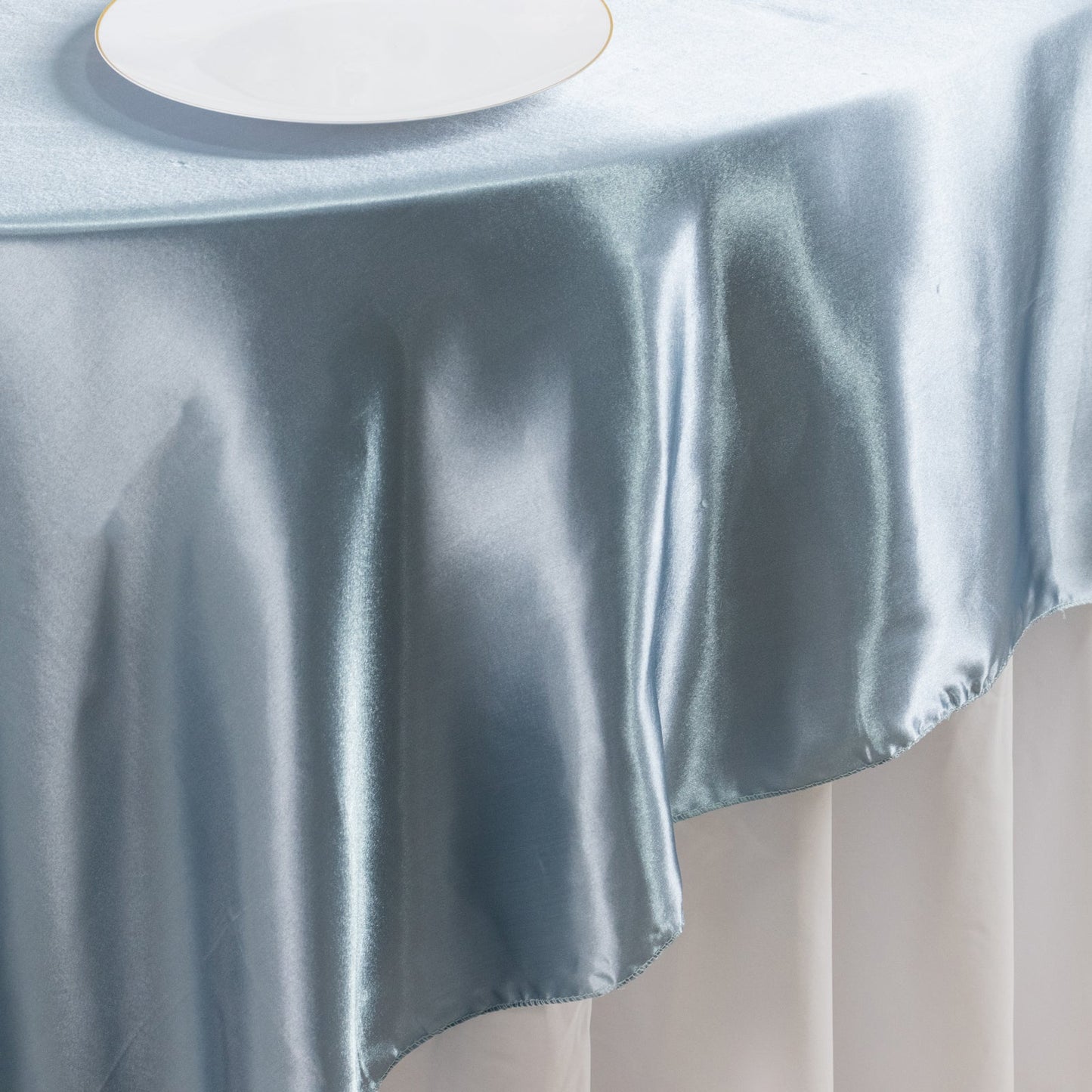Satin 90"x90" Table Overlay Square Tablecloth Dusty Blue - Smooth Finish Table Topper