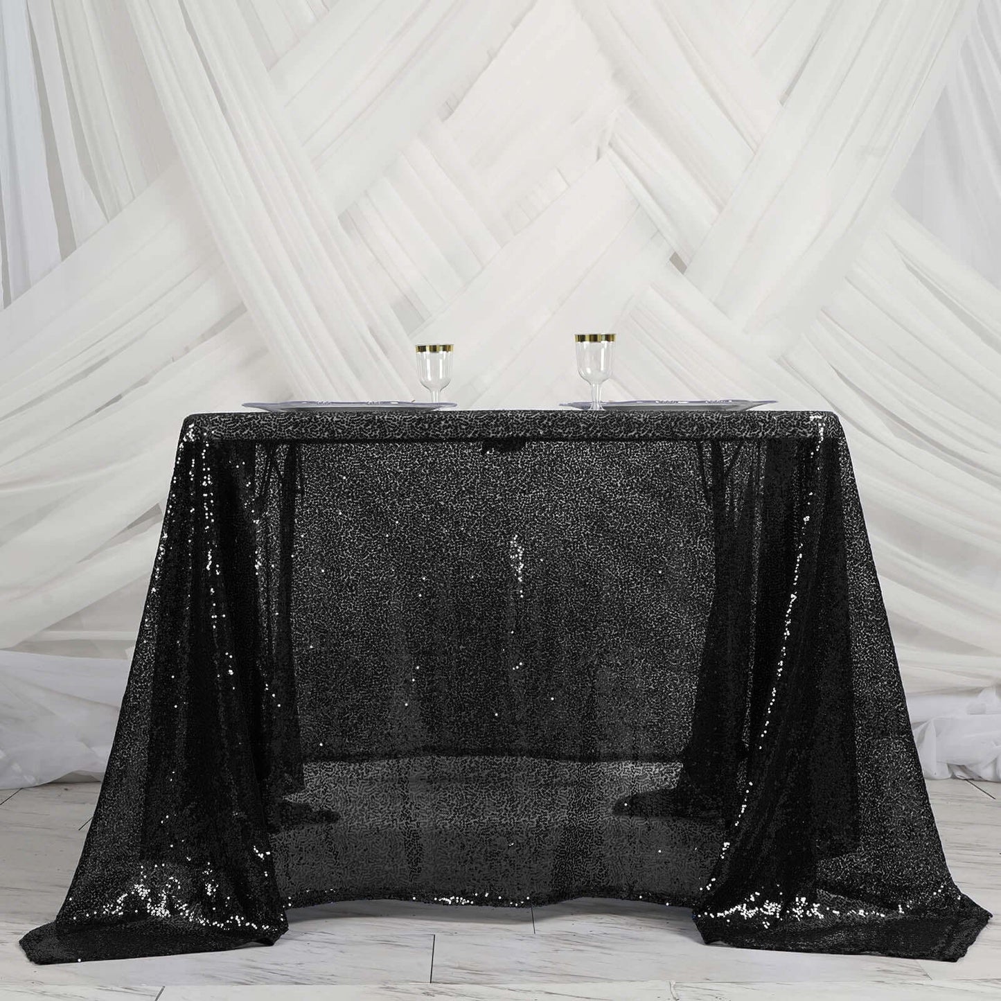 Sequin 90"x90" Table Overlay Square Tablecloth Black - Sparkly Table Cover