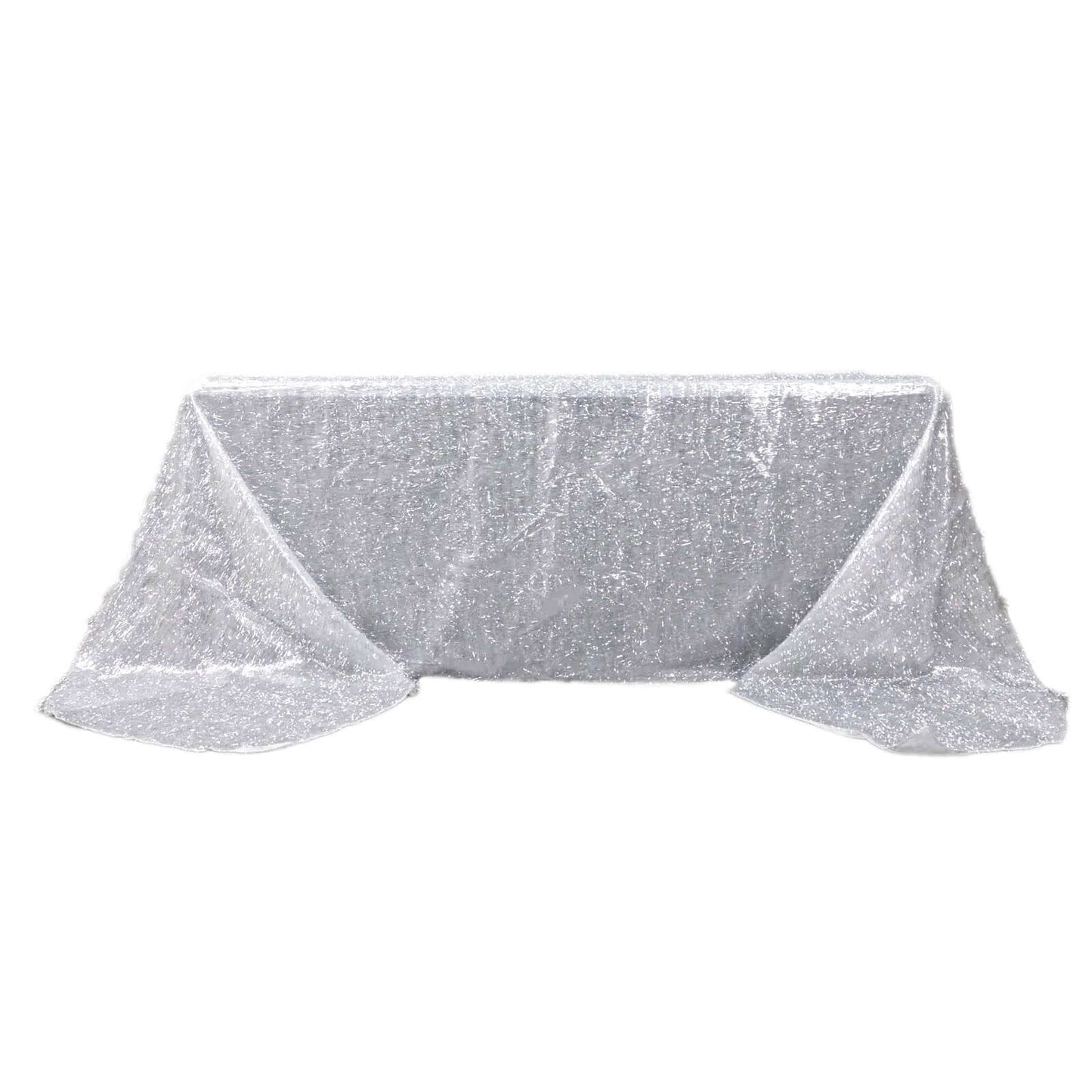 Polyester 90"x156" Rectangle Tablecloth Silver Metallic Fringe Shag Tinsel Table Cover