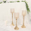 Set of 3 Crystal Beaded Goblet Votive Candle Holder Stands Gold - Tea Light Centerpiece 18", 16", 14"