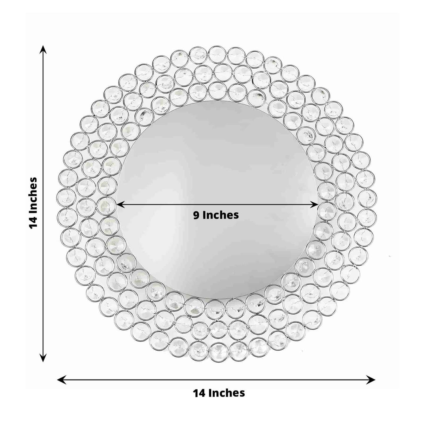 Wired Metal Round Charger Plate 14" in SIlver with Acrylic Crystal Beads, Glamorous Decorative Dinner Charger Tableware