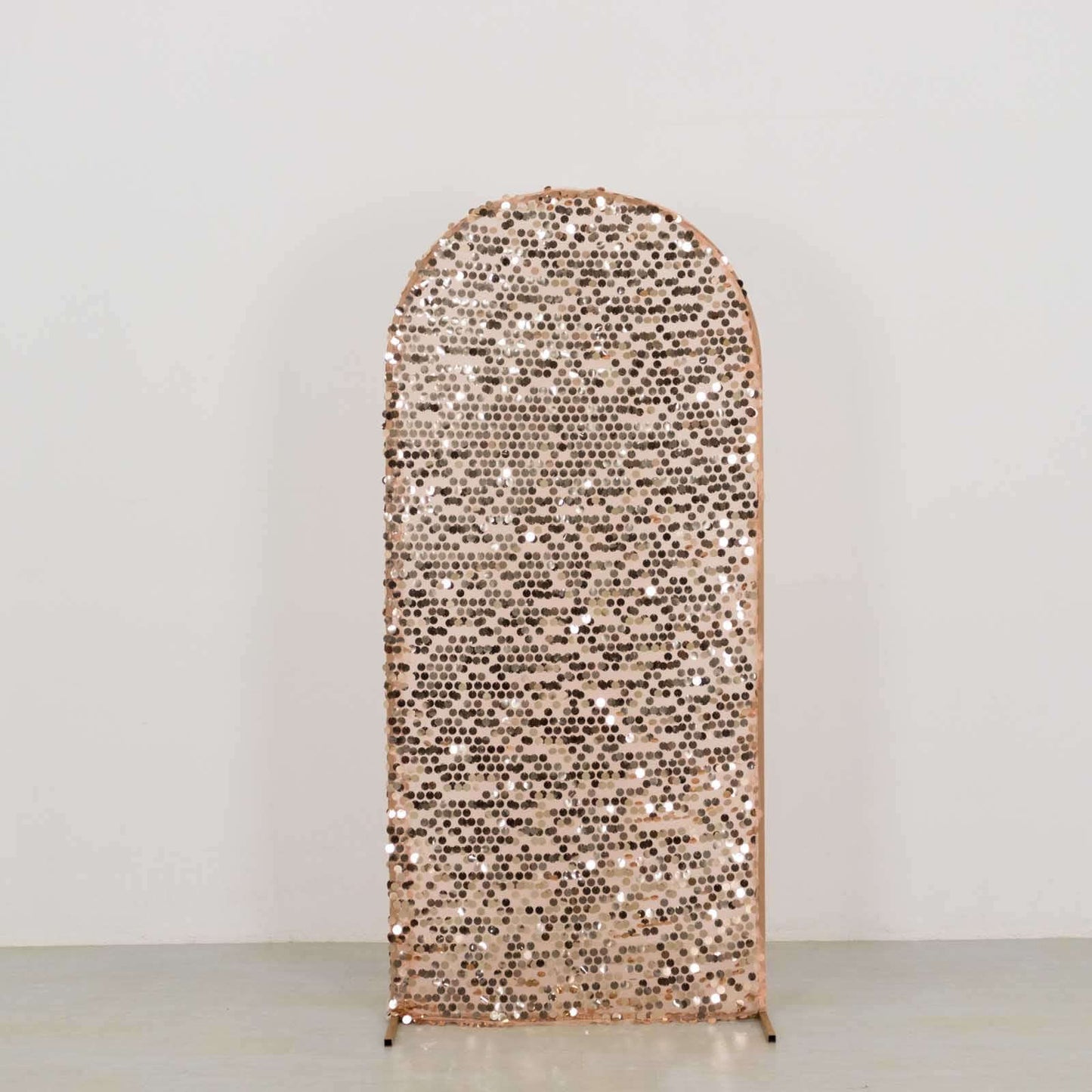 6ft Sparkly Rose Gold Big Payette Sequin Fitted Wedding Arch Cover for Round Top Chiara Backdrop Stand