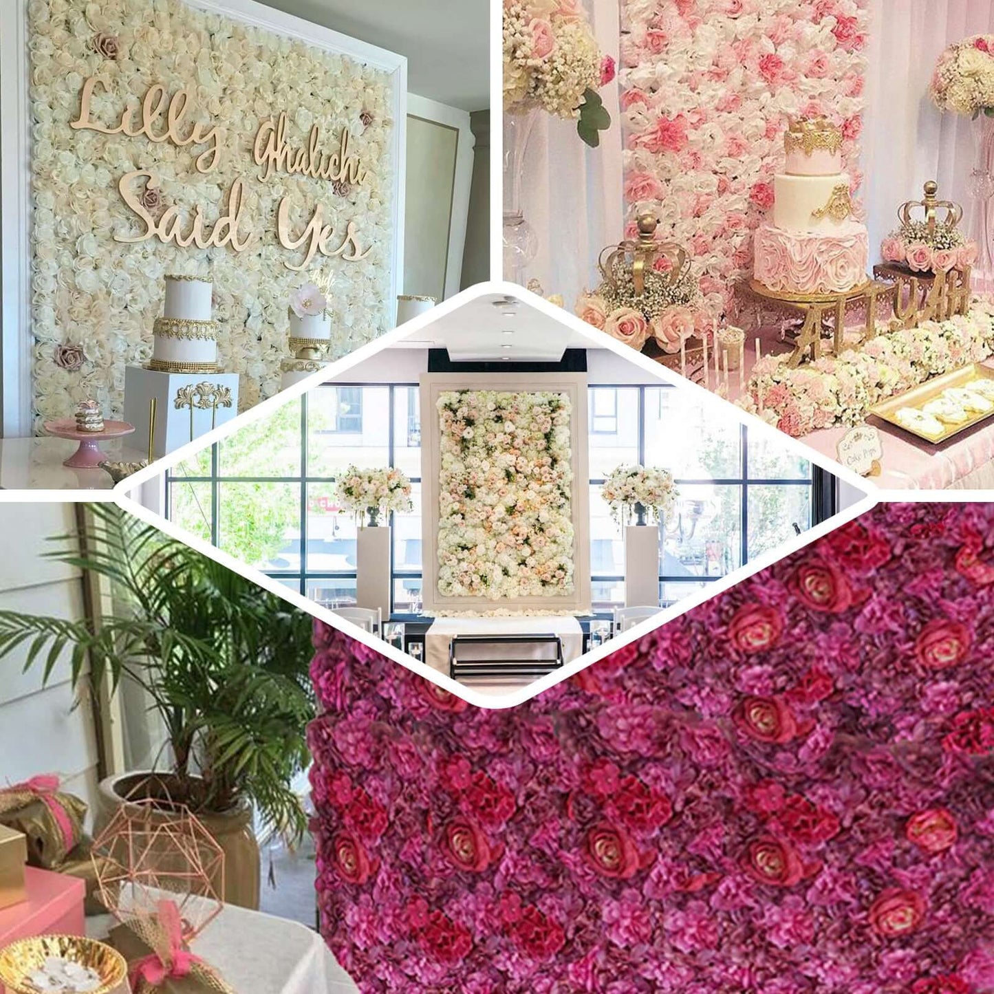 13 Sq ft. Pink Champagne UV Protected Assorted Flower Wall Mat Backdrop - 4 Artificial Panels