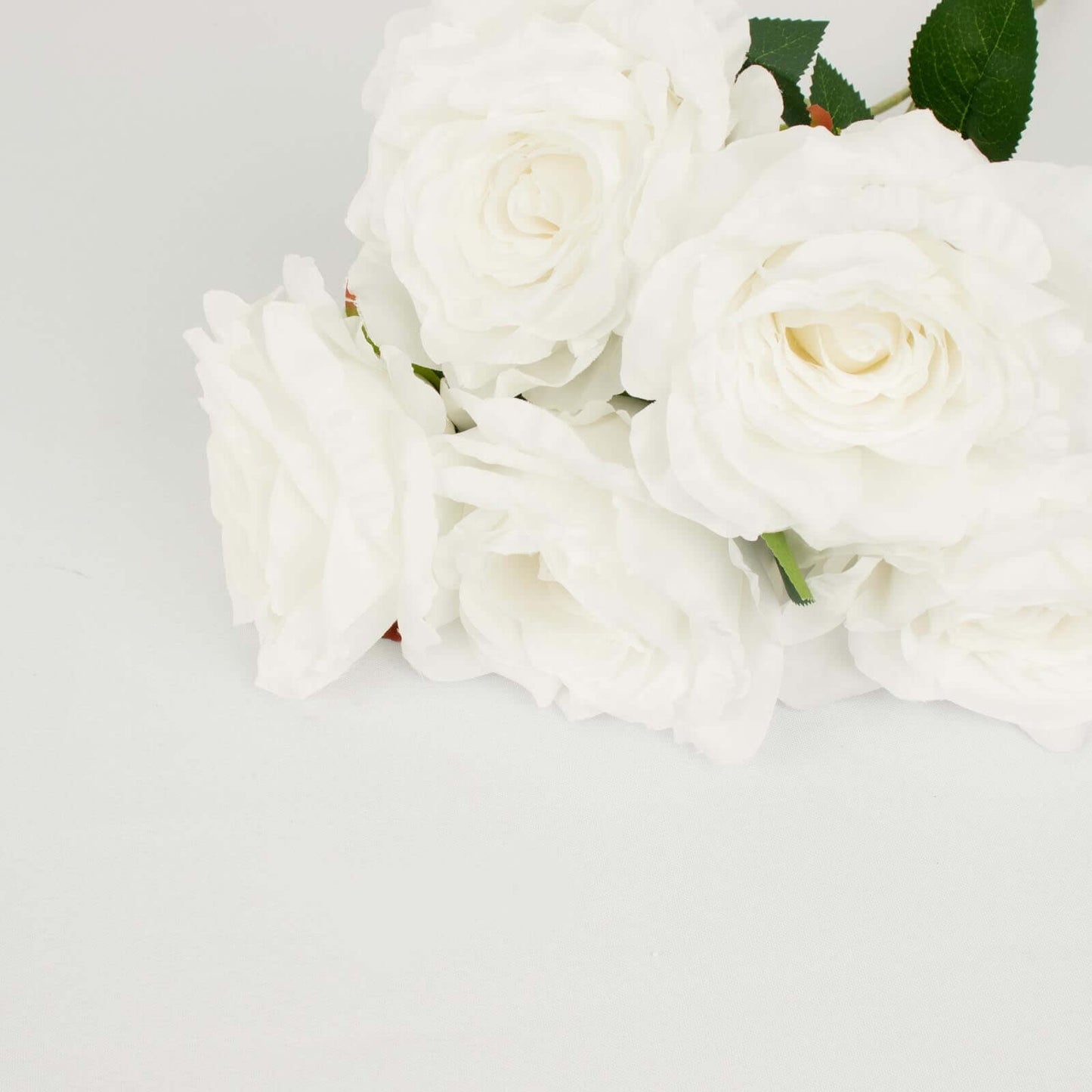 2 Bushes 17" White Premium Silk Jumbo Rose Flower Bouquet, High Quality Artificial Wedding Floral Arrangements