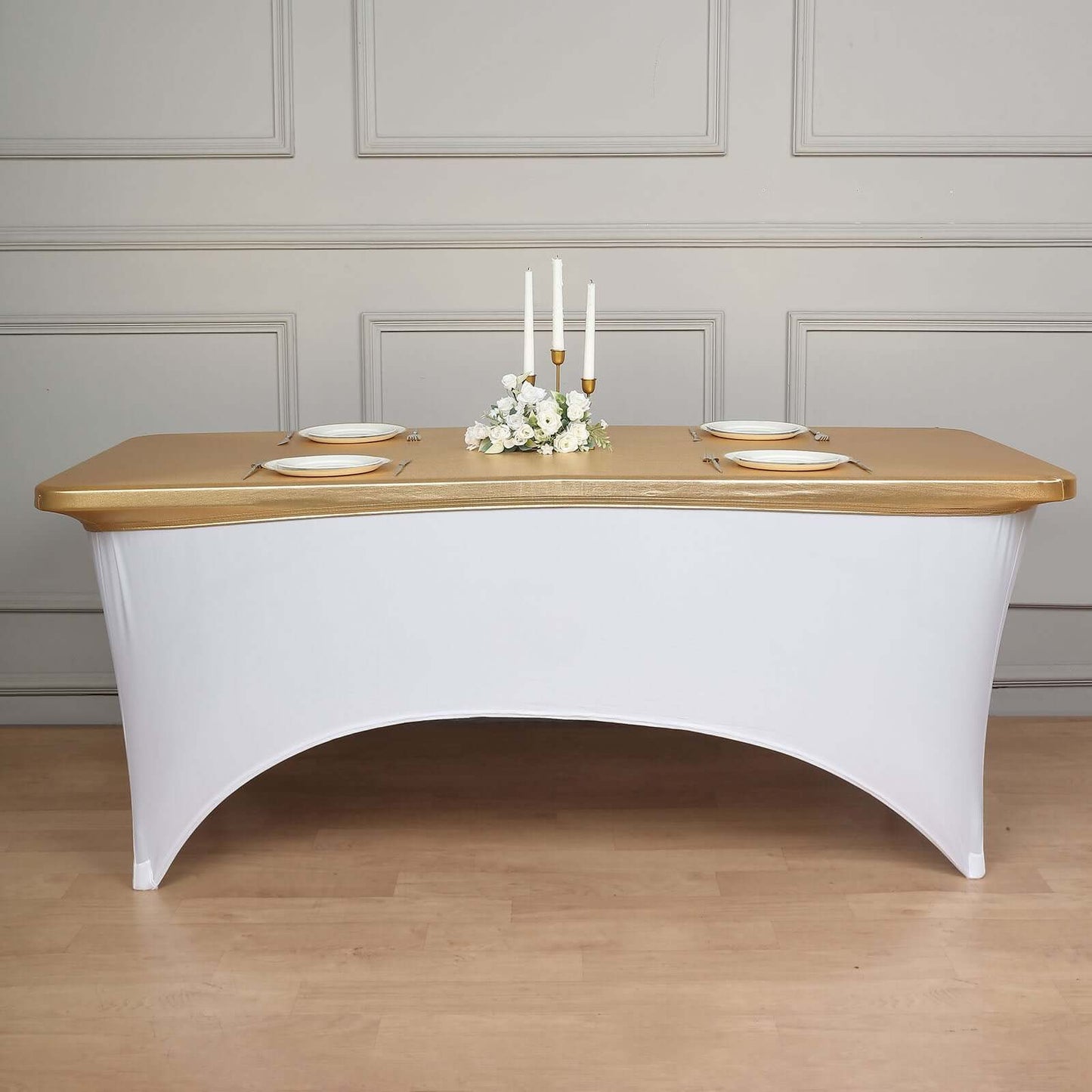Stretch Spandex 72"x30" Rectangle Table Top Cover Metallic Gold - Easy to Install Glamorous Fitted Table Topper Cap for Luxe Events