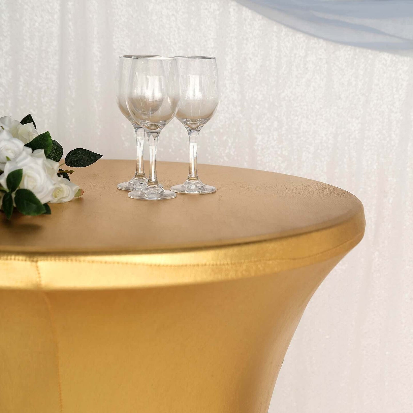 Metallic Spandex 30" Fitted Round Cocktail Table Cover Gold Highboy Tablecloth - Stretch Fit & Water-Resistant for Stylish Decor