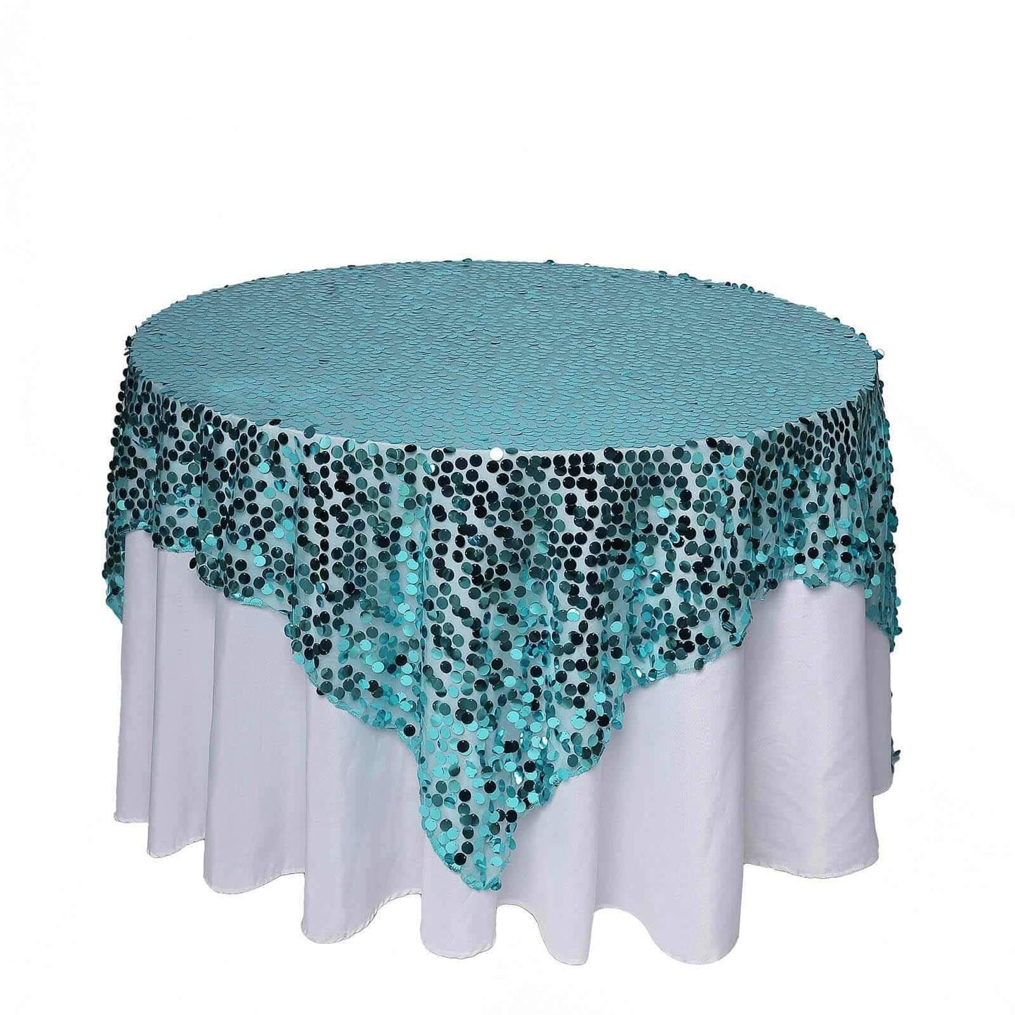 Sequin 72"x72" Table Overlay Square Tablecloth Turquoise - Big Payette Table Cover